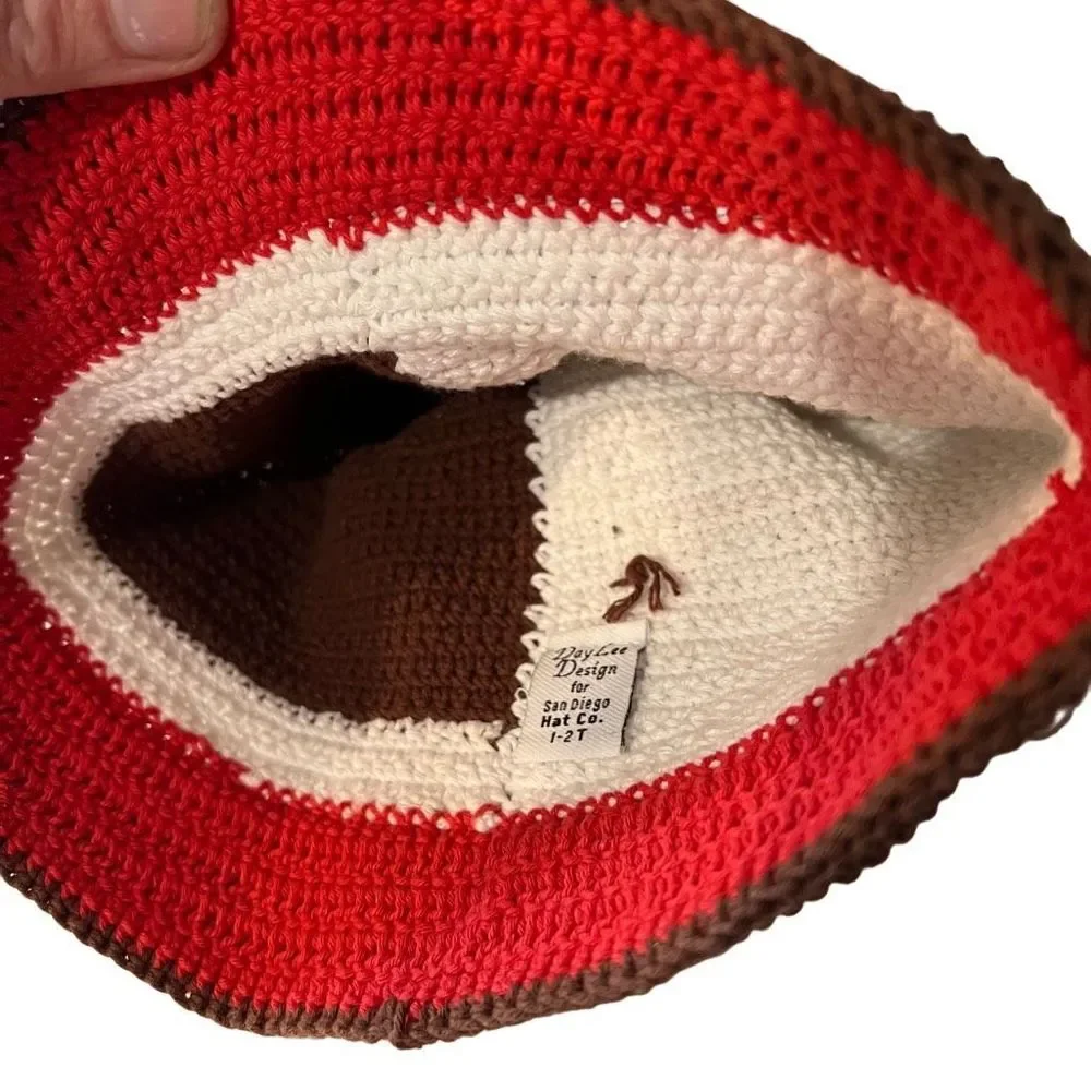 Crochet Puppy Dog Hat Cap Child’s Size 1-2T NWT White Brown Kid’s Crochet Hat‎